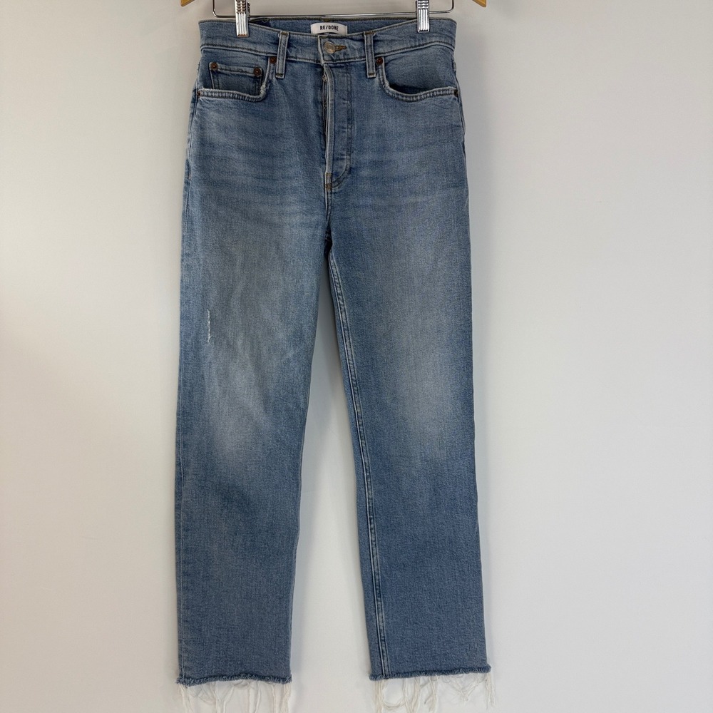 RE/DONE 70s Stove Pipe Jeans Women 25 Light Blue High Rise Raw Hem Straight Leg